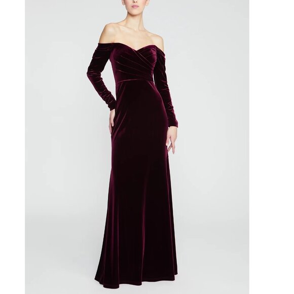 Theia Dresses & Skirts - NEW $745 THEIA ANITA OFF THE SHOULDER VELVET GOWN DRESS IN CRIMSON ROSE SIZE 4